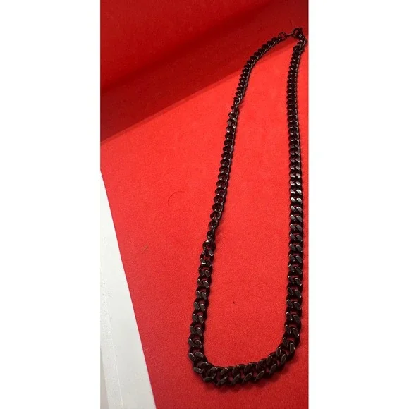 Mens Black Curb Link Chain Necklace  Flat Link Statement Jewelry - Picture 2 of 5
